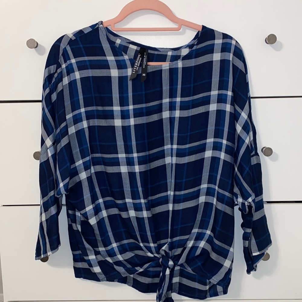 Liverpool LA blue and white flannel blouse, size XS